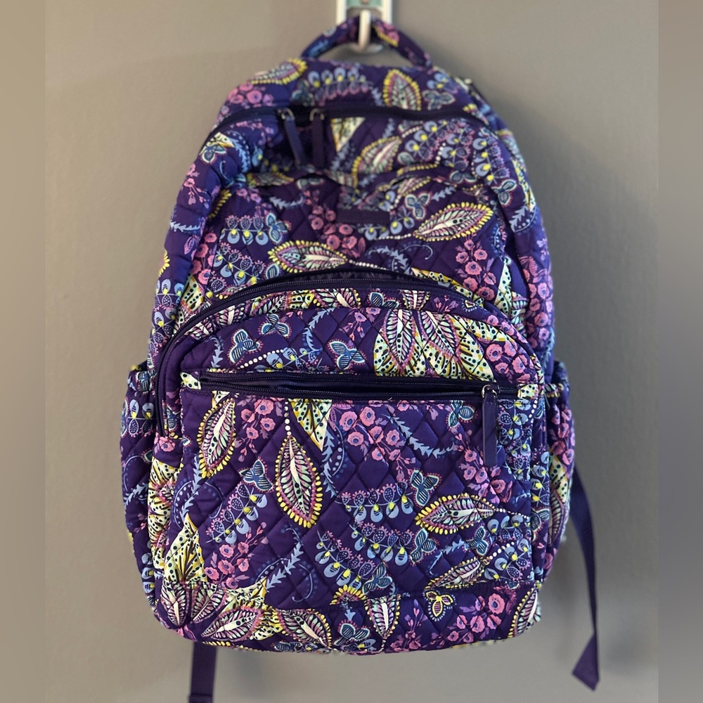 Vera Bradley Laptop Backpack Bag Purple Floral Flowers Quilted Work School Adult